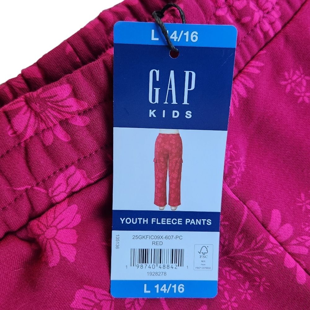 GAP Original Youth Red Pink Cozy Fleece Cargo Wide-Leg Sweatpant Size L (14/16) - Picture 2 of 11